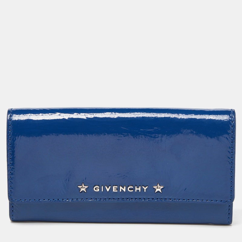 luxury-women-givenchy-used-handbags-p983768-1716382170-006 Givenchy Blue Patent Leather Logo Flap Continental Wallet