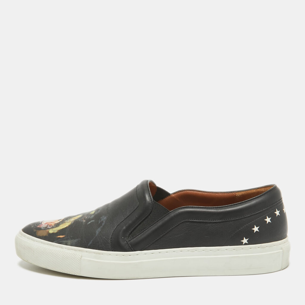luxury-women-givenchy-used-shoes-p1032876-001 Givenchy Black Leather Printed Rottweiler Slip On Sneakers Size 38