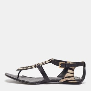 Givenchy Black Zebra Calfhair and Leather Thong Sandals Size 40
