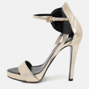 Givenchy Gold/Black Leather Ankle Strap Sandals Size 40