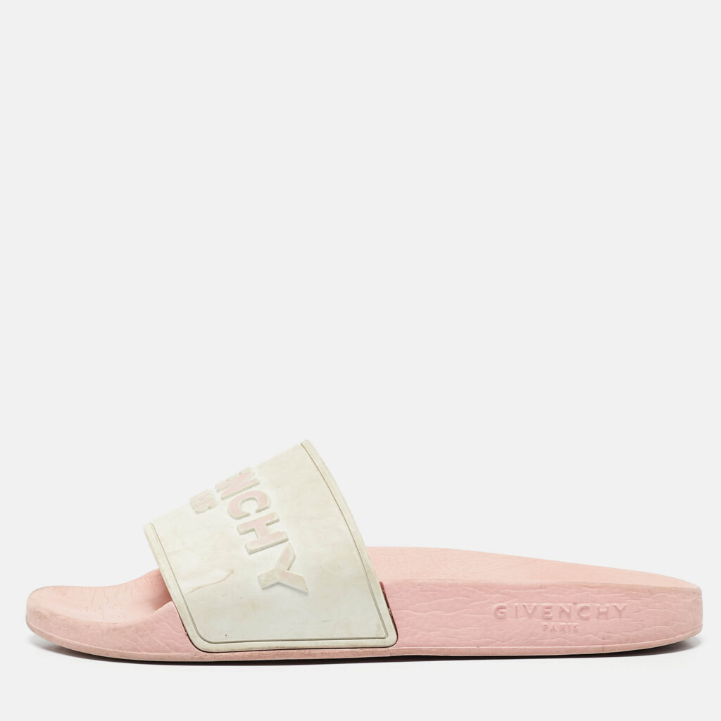 luxury-women-givenchy-used-shoes-p1085159-010 Givenchy White/Pink Rubber Embossed Logo Slides Size 38