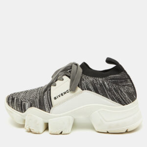Givenchy Grey/White Knit Fabric and Rubber Jaw Low Top Sneakers Size 38