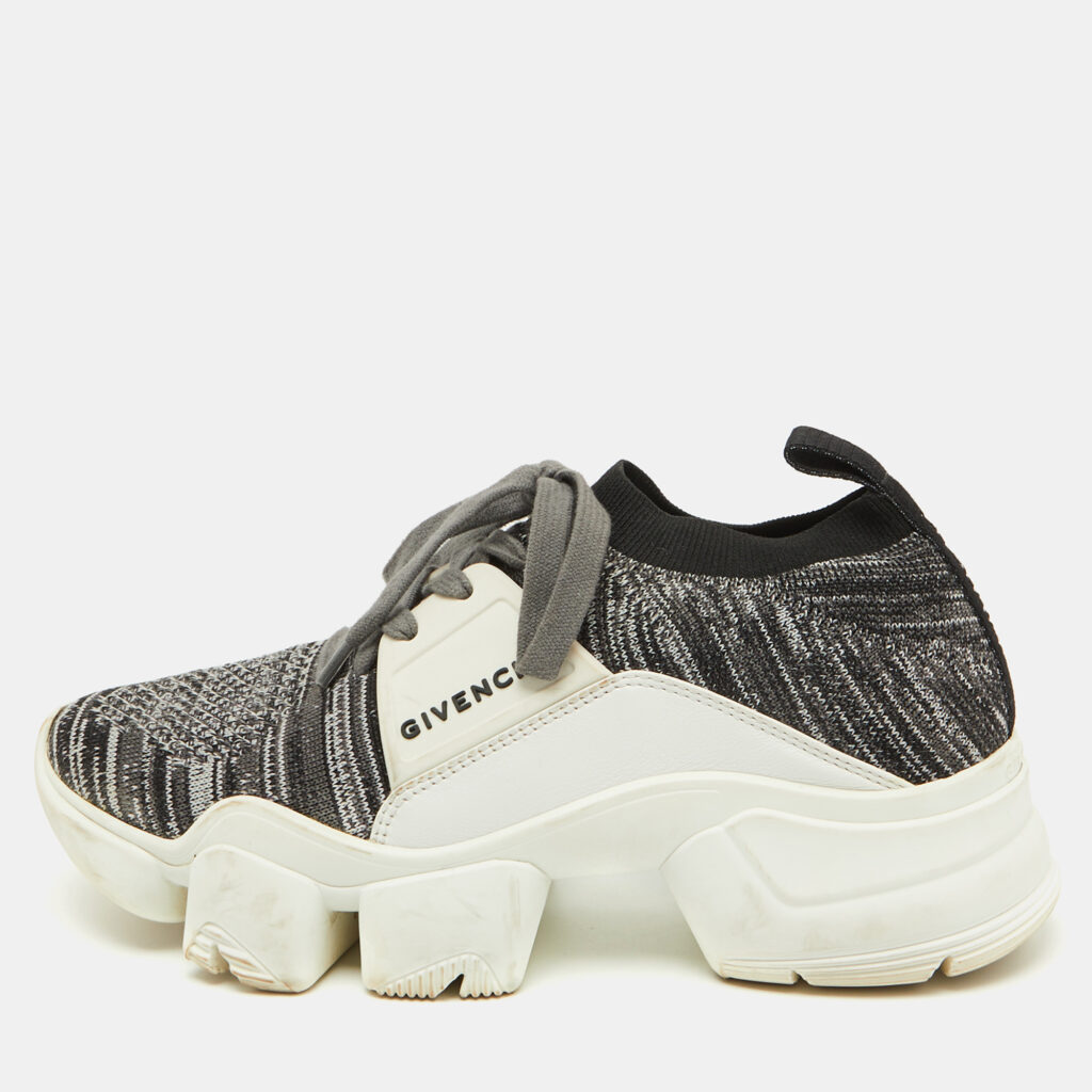 Givenchy Grey/White Knit Fabric and Rubber Jaw Low Top Sneakers Size 38