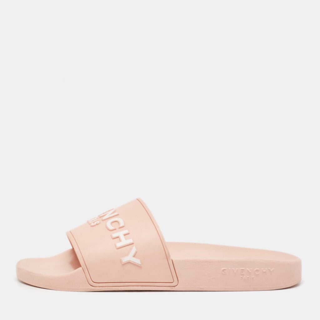 luxury-women-givenchy-used-shoes-p1098396-003 Givenchy Pink Rubber Logo Flat Slides Size 40