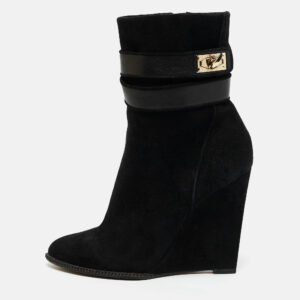 Givenchy Black Leather and Suede Shark Lock Ankle Length Boots Size 38
