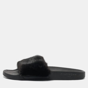 Givenchy Black Mink Fur Flat Slides Size 39