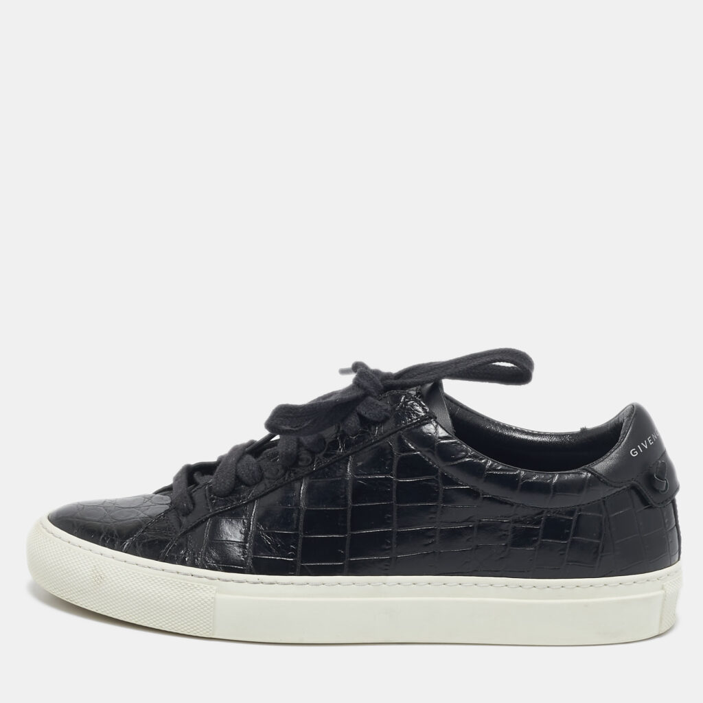 Givenchy Black Croc Embossed Leather Urban Street Sneakers Size 38.5