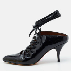 Givenchy Black Patent Leather Lace Up Mules Size 36.5