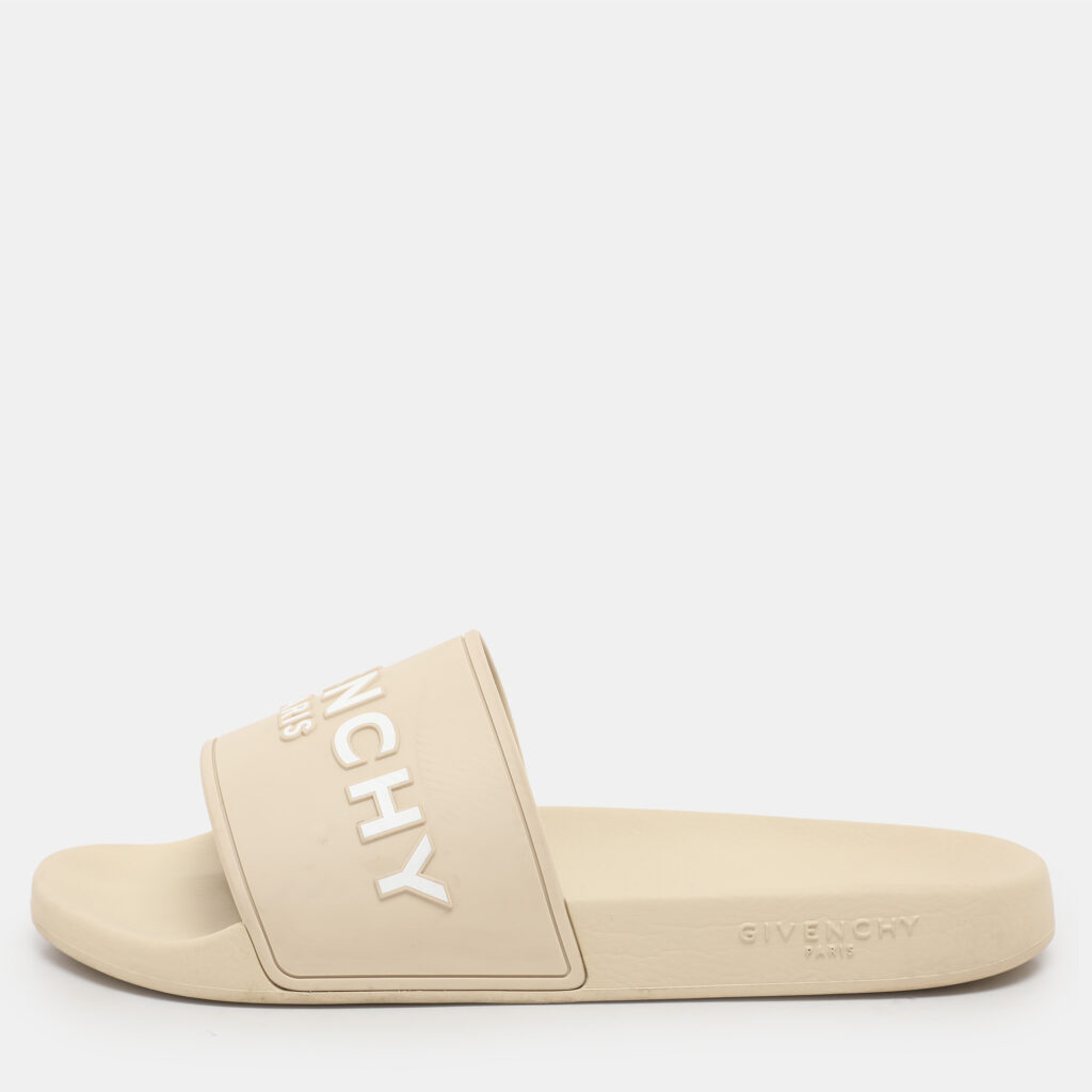 luxury-women-givenchy-used-shoes-p1124615-003 Givenchy Cream Rubber Logo Slide Sandals Size 44