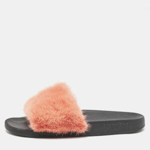Givenchy Orange/Black Mink Fur and Rubber Pool Flat Slides Size 41