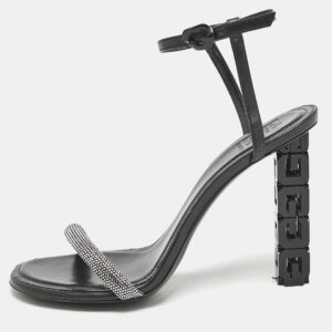 Givenchy Black Leather G Cube Crystal Embellished Heel Ankle Strap Sandals Size 41
