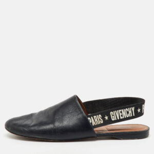 givenchy black leather rivington logo slingback flats size 37