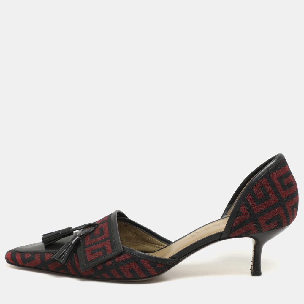 Givenchy Black/Red Signature Canvas and Leather Tassel D'orsay Pumps Size 38
