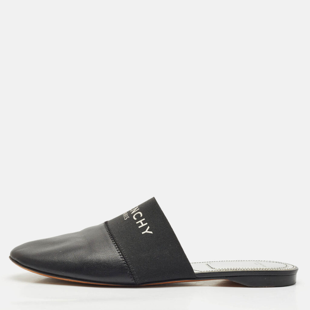 luxury-women-givenchy-used-shoes-p1153036-010 Givenchy Black/Silver Leather Bedford Flat Mules Size 39