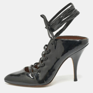 Givenchy Black Patent Leather Wrap Up Mules Size 38