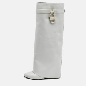 Givenchy Grey Leather Shark Lock Knee Length Boots Size 39