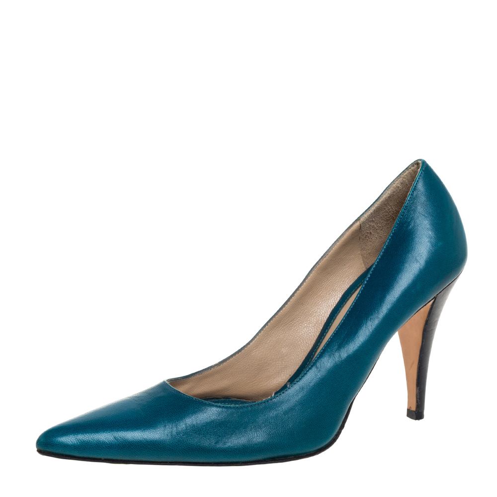 luxury-women-givenchy-used-shoes-p392294-006 Givenchy Blue Leather Pointed Toe Pumps Size 36
