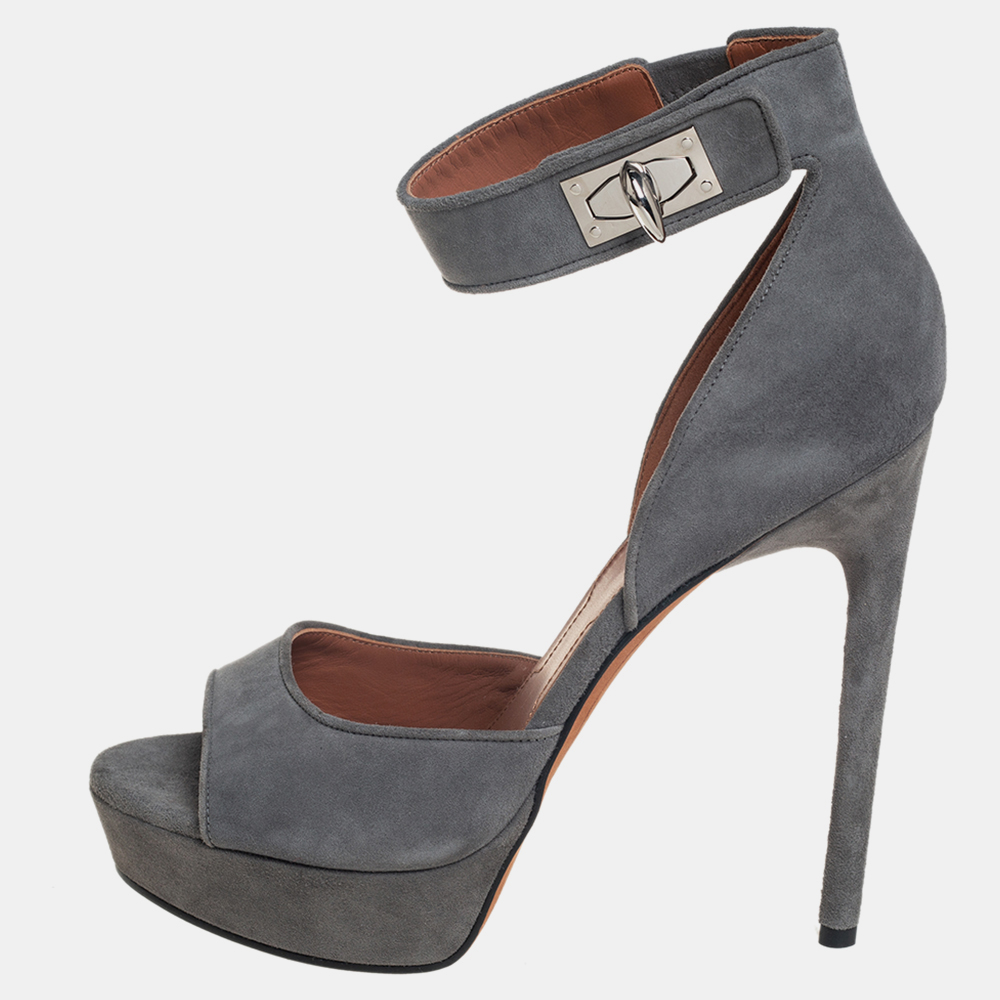 luxury-women-givenchy-used-shoes-p431288-014 Givenchy Grey Suede Platform Ankle Strap Sandals Size 39