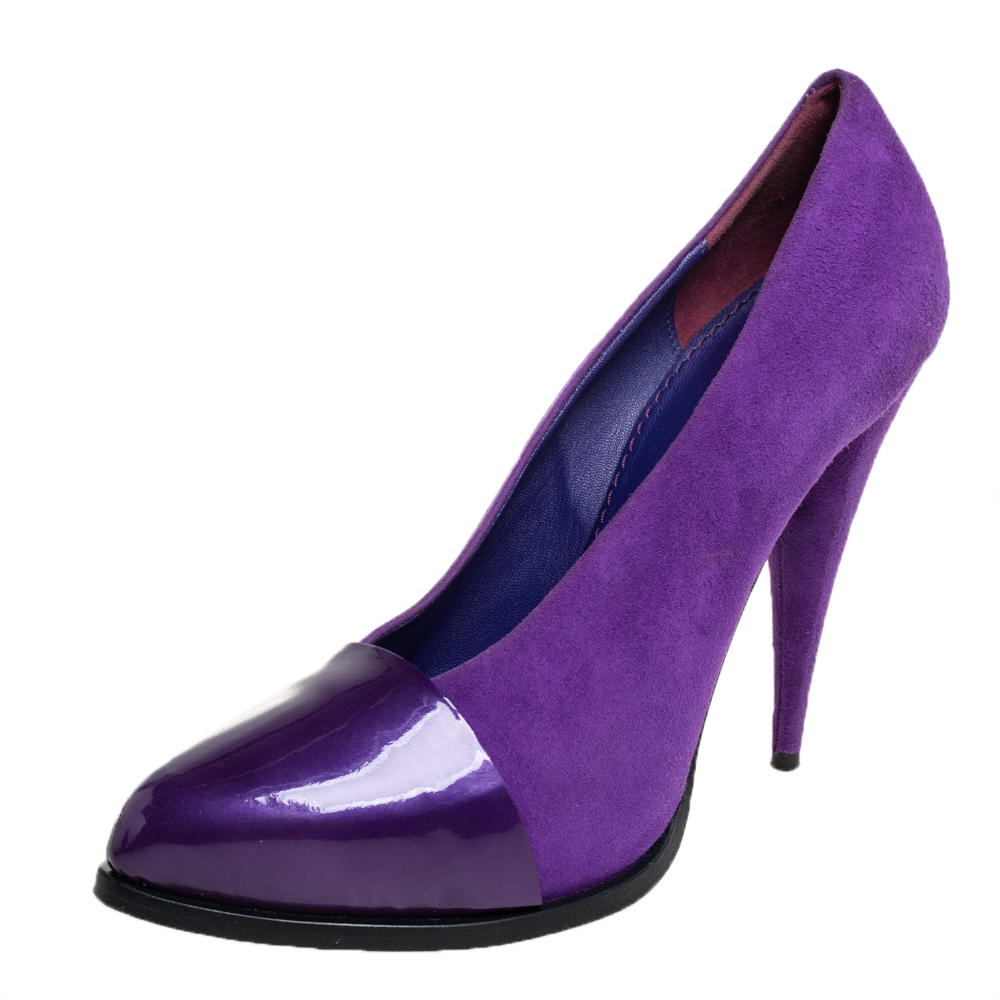 luxury-women-givenchy-used-shoes-p444885-003 Givenchy Purple Suede And Patent Leather Cap Toe Pumps Size 39