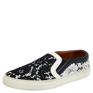 Givenchy White/Black Lace And Leather Slip on Sneakers Size 41