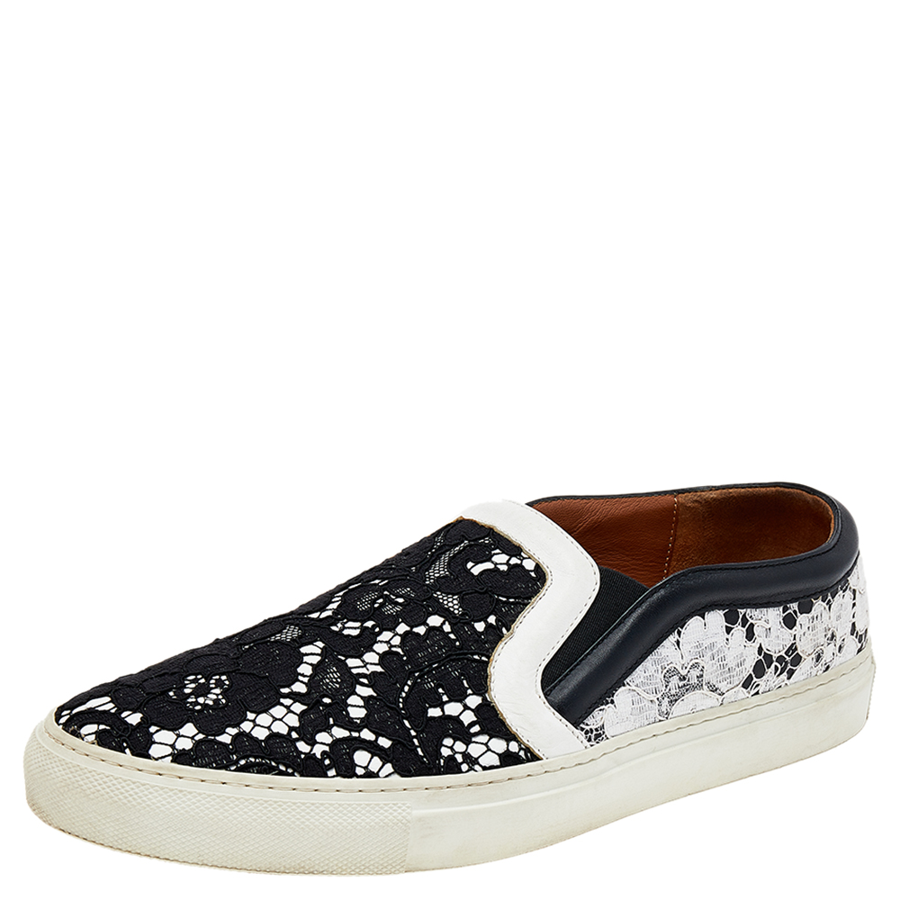 luxury-women-givenchy-used-shoes-p500118-003 Givenchy White/Black Lace And Leather Slip on Sneakers Size 41