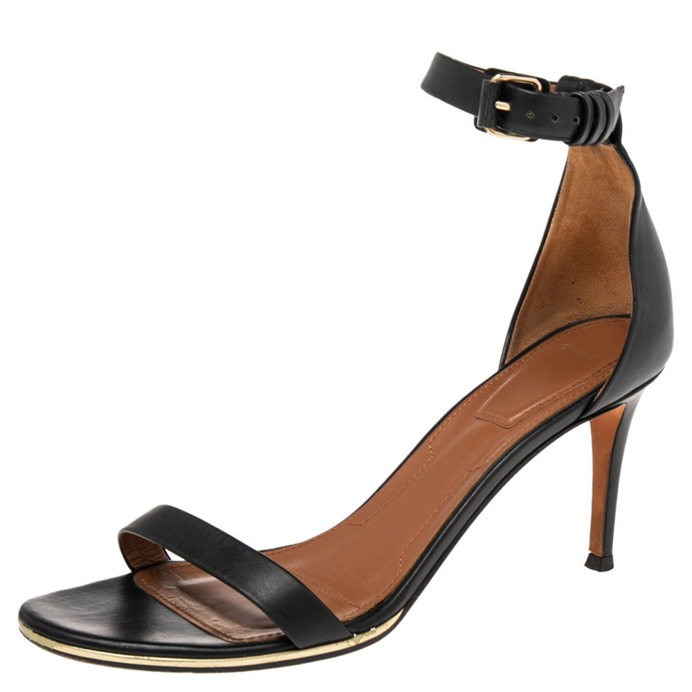 luxury-women-givenchy-used-shoes-p504959-001-1 Givenchy Black Leather Ankle Cuff Sandals Size 39