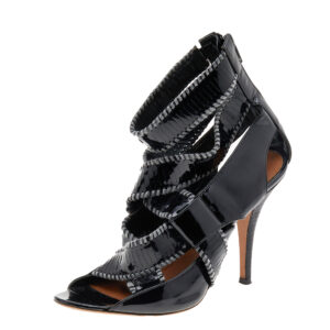 Givenchy Black Patent Leather Ankle Cuff Zipper Sandals Size 37