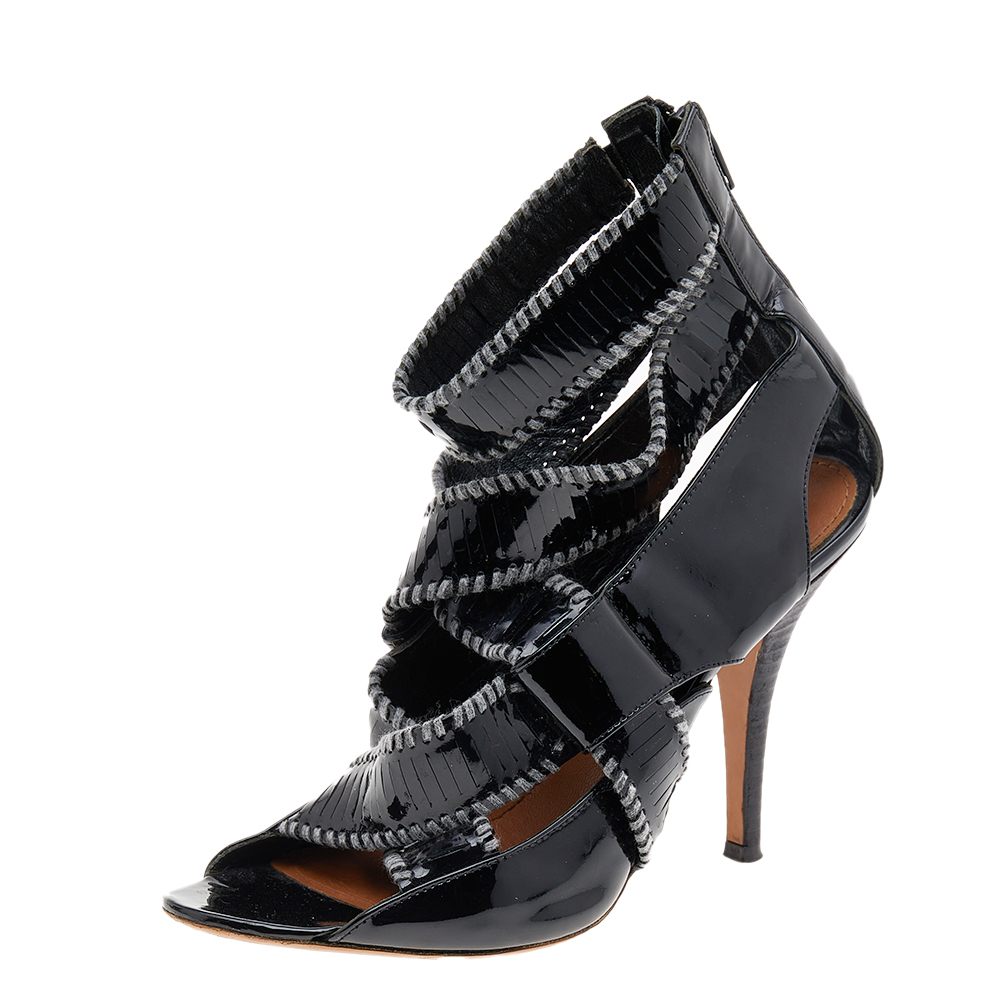 Givenchy Black Patent Leather Ankle Cuff Zipper Sandals Size 37