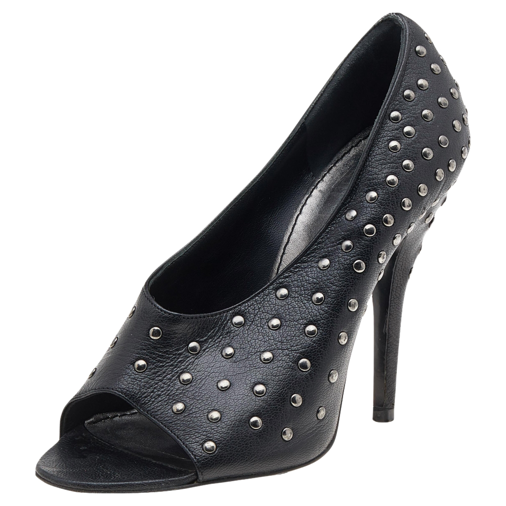 luxury-women-givenchy-used-shoes-p596621-003-2 Givenchy Black Leather Studded Open Toe Pumps Size 37
