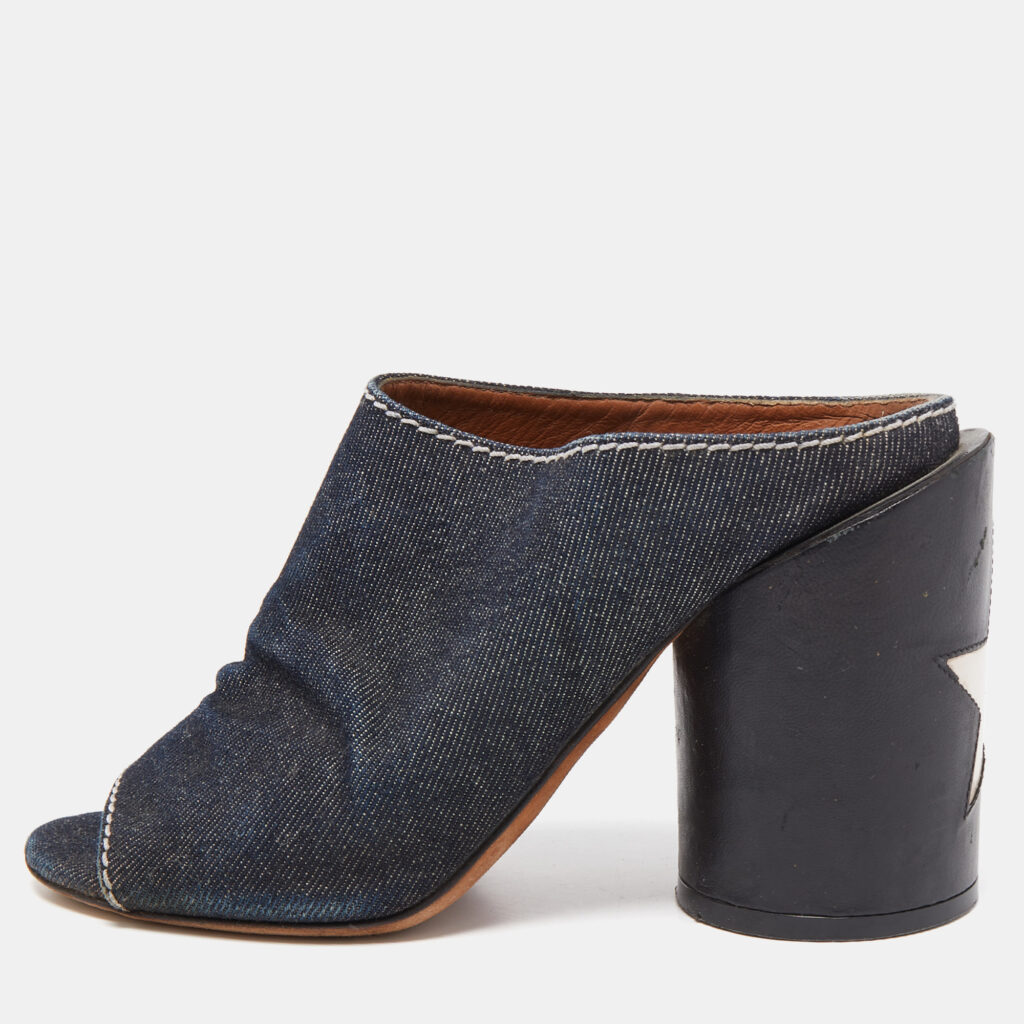 luxury-women-givenchy-used-shoes-p792879-003 Givenchy Black/Navy Blue Denim and Leather Slide Size 36.5