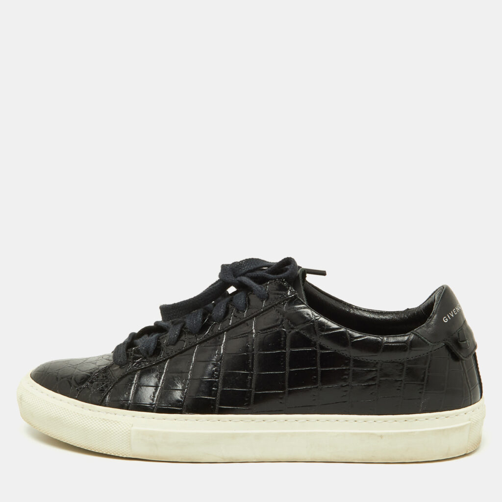 luxury-women-givenchy-used-shoes-p930682-006 Givenchy Black Croc Embossed Leather Urban Street Sneakers Size 40