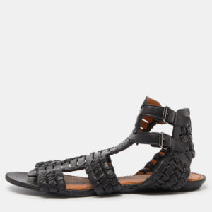 Givenchy Black Woven Leather Gladiator Flat Sandals Size 39