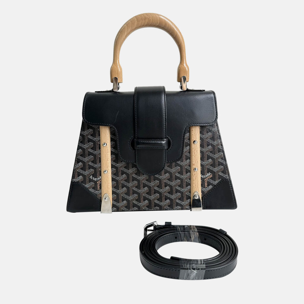 luxury-women-goyard-used-handbags-p1100437-012 Goyard Black Coated Canvas And Leather Saigon MM Top Handle Bag