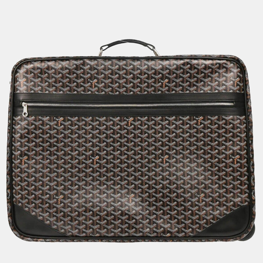 luxury-women-goyard-used-handbags-p1136407-003 Goyard Black Leather and Canvas Rolling Trunk Suitcase Bag