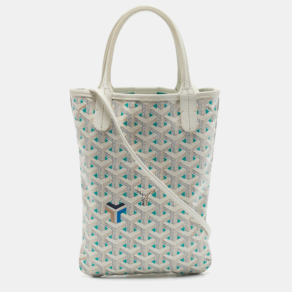 Goyard White/Green Goyardine Coated Canvas and Leather Poitiers Claire Voice Bag