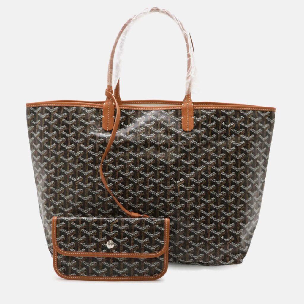 luxury-women-goyard-used-handbags-p1167933-003 Goyard Saint Louis PM Black Brown Coated Canvas Tote Bag
