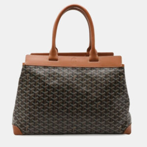 Goyard Bellechasse MM Goyardine Black/Brown Coated Canvas Leather Tote Bag