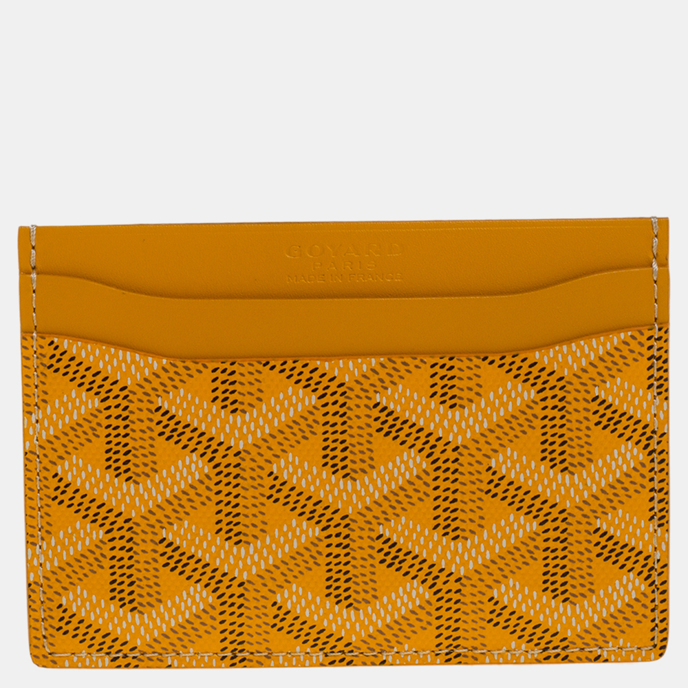 luxury-women-goyard-used-handbags-p772961-004 Goyard Yellow Goyardine Coated Canvas and Leather Saint Sulpice Card Holder