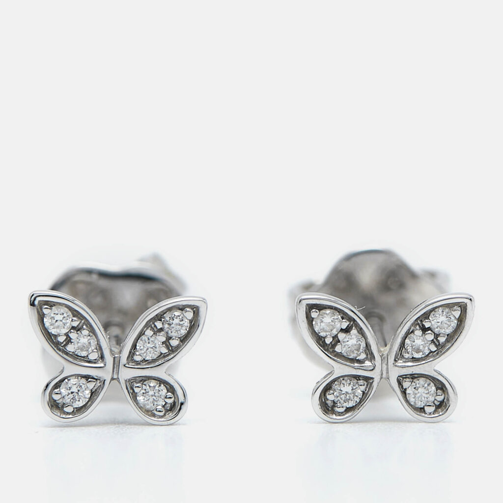 luxury-women-graff-used-fine-jewelry-p1120870-001 Graff Butterfly Pavé Diamond 18k White Gold Small Stud Earrings