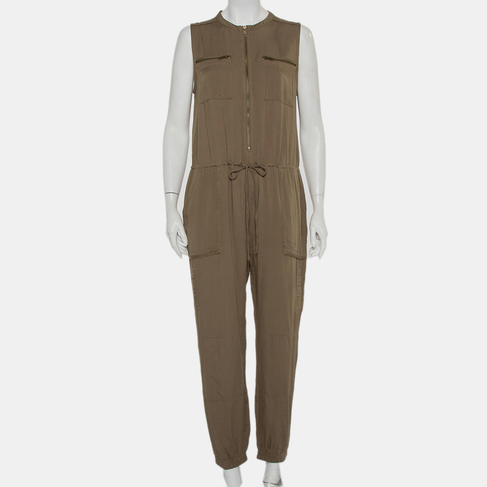 Greylin Military Green Synthetic Sleeveless Klark Jumpsuit M