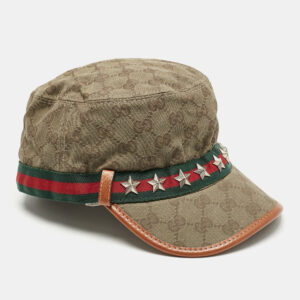 Gucci Beige GG Canvas Star Studded Military Cap S