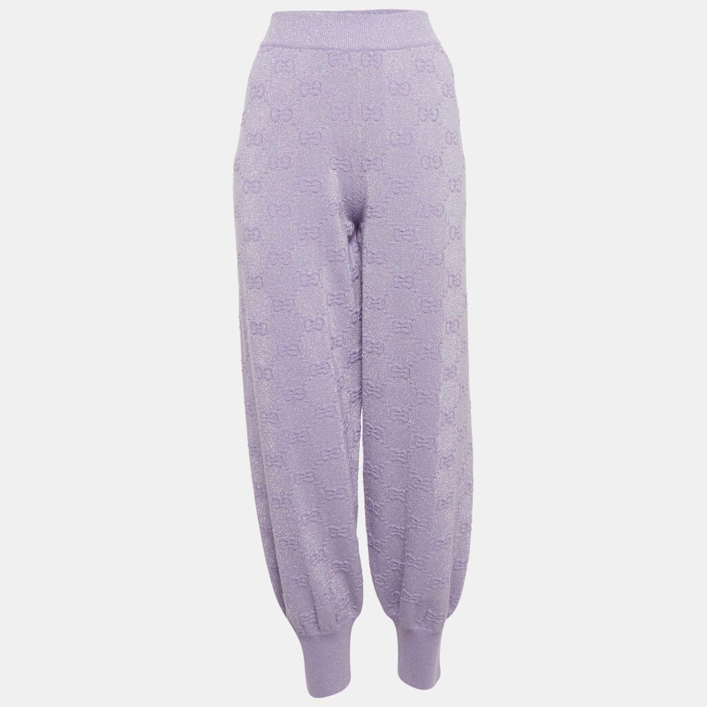 luxury-women-gucci-new-clothes-p1025024-002 Gucci Light Purple GG Monogram Lurex Knit Sweatpants M