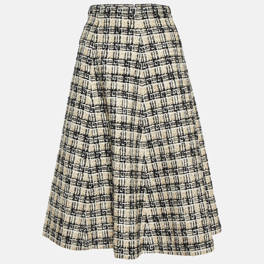 luxury-women-gucci-new-clothes-p1033068-001 Gucci Beige/Black G Check Tweed Midi Skirt M