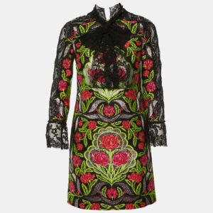 Gucci Black Floral Brocade & Lace Mini Dress S