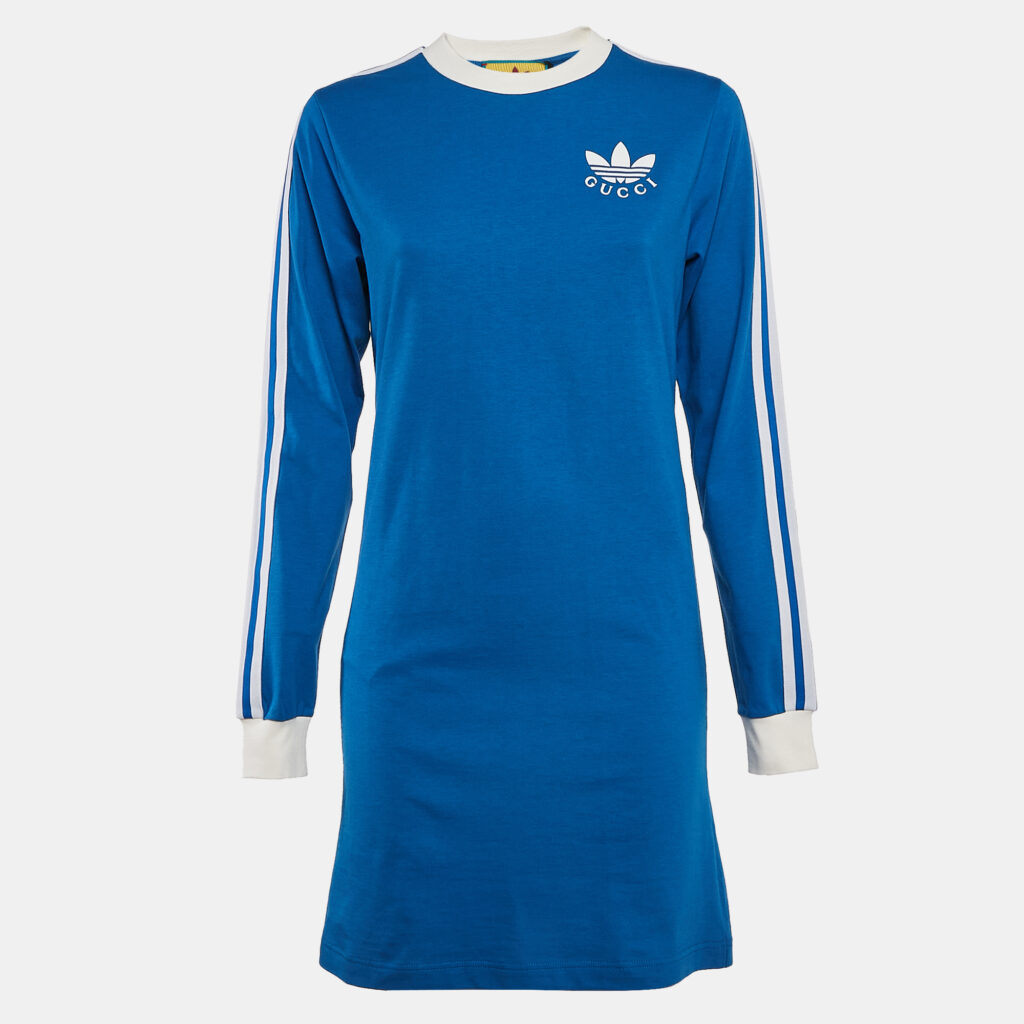 luxury-women-gucci-new-clothes-p1121655-001 Gucci x Adidas Blue Striped Jersey T-Shirt Dress XS