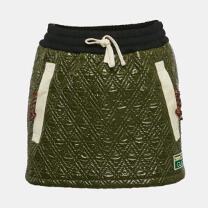 gucci green nylon quilted mini skirt xs