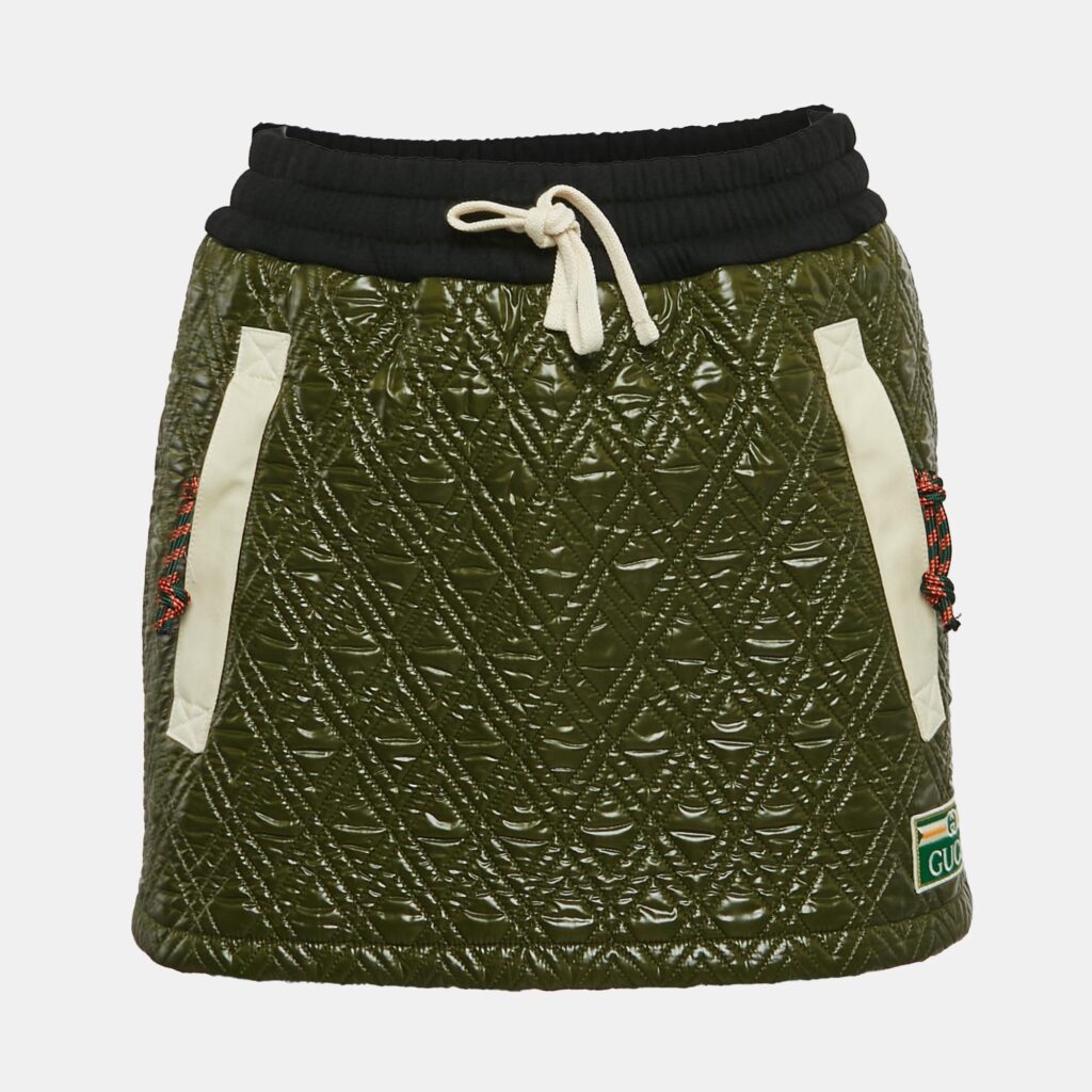 luxury-women-gucci-new-clothes-p1121670-001.jpg Gucci Green Nylon Quilted Mini Skirt XS