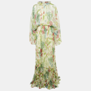 gucci green tropical print lurex silk zaixi dress m