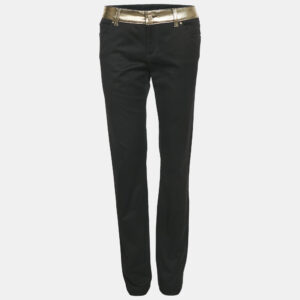 gucci black denim gold print skinny jeans m waist 32"