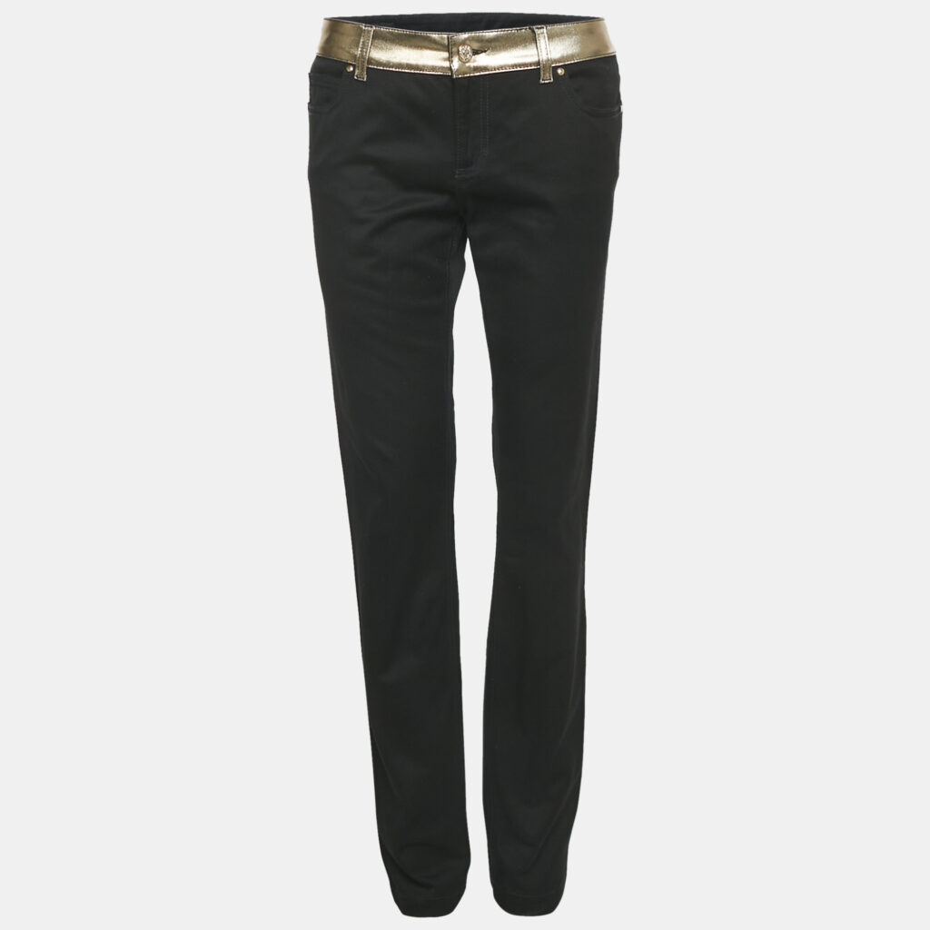 luxury-women-gucci-new-clothes-p1141886-005.jpg Gucci Black Denim Gold Print Skinny Jeans M Waist 32"